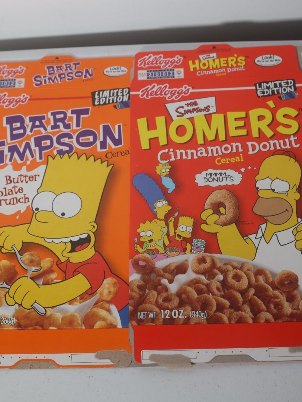 Vintage 2001 The Simpsons Kellogg's Cereal 2 Box Set Homer & Bart Flat